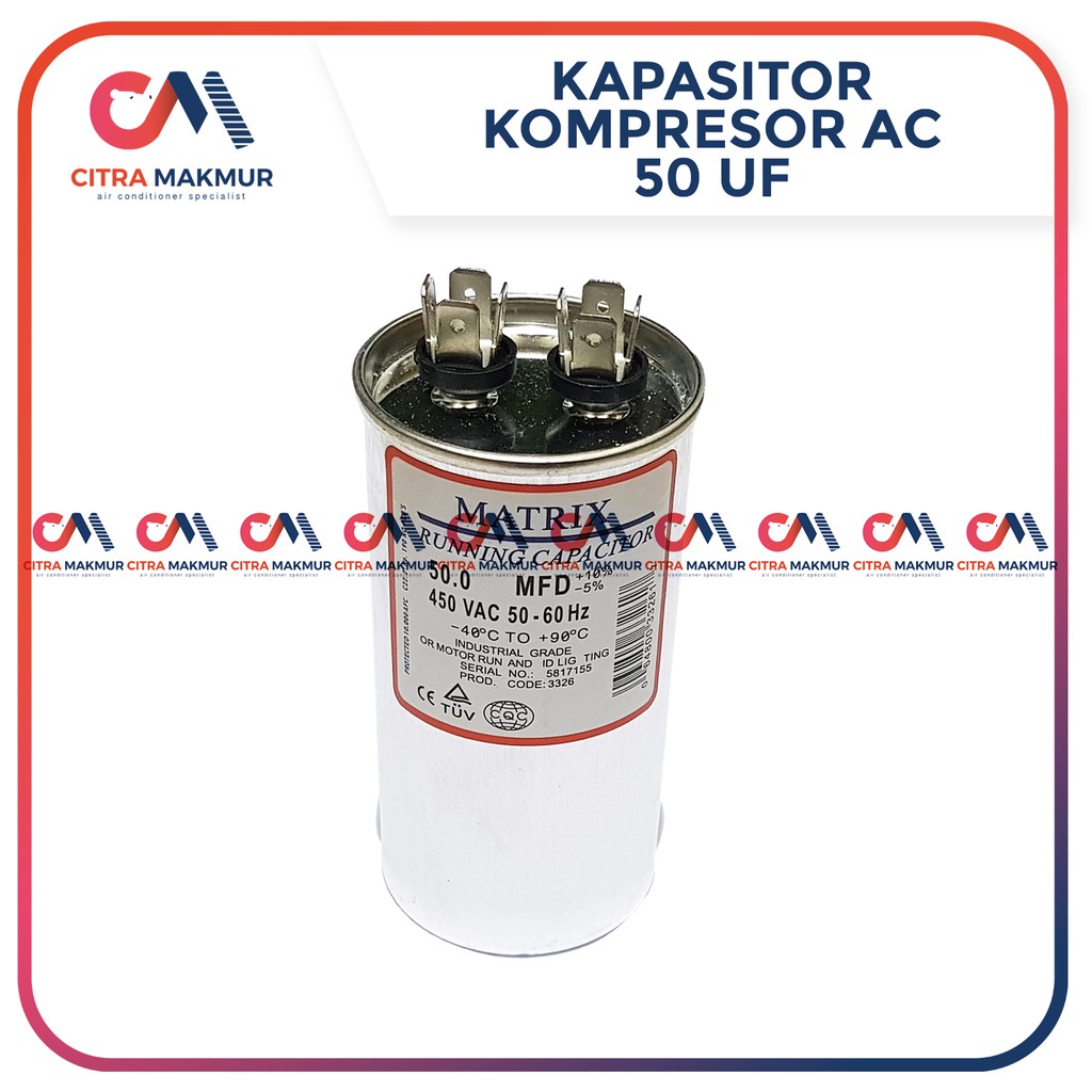 Kapasitor AC 50 uF Capasitor Air Conditioner Kompresor Compresor Tabung Mesin Aluminium matrix