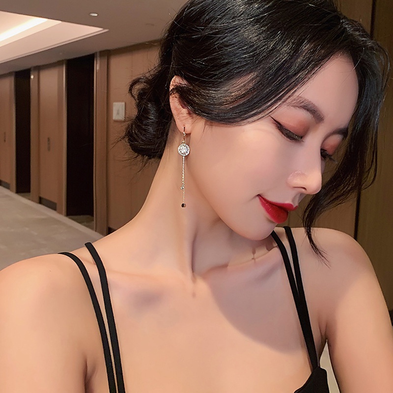 Sterling silver jarum Korea tassle panjang selebriti Internet elegan zircon berlebihan anting-anting