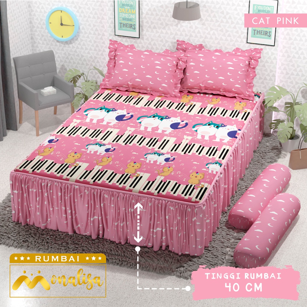 Monalisa Premium Sprei Rumbai Uk 160/180 - Cat Pink