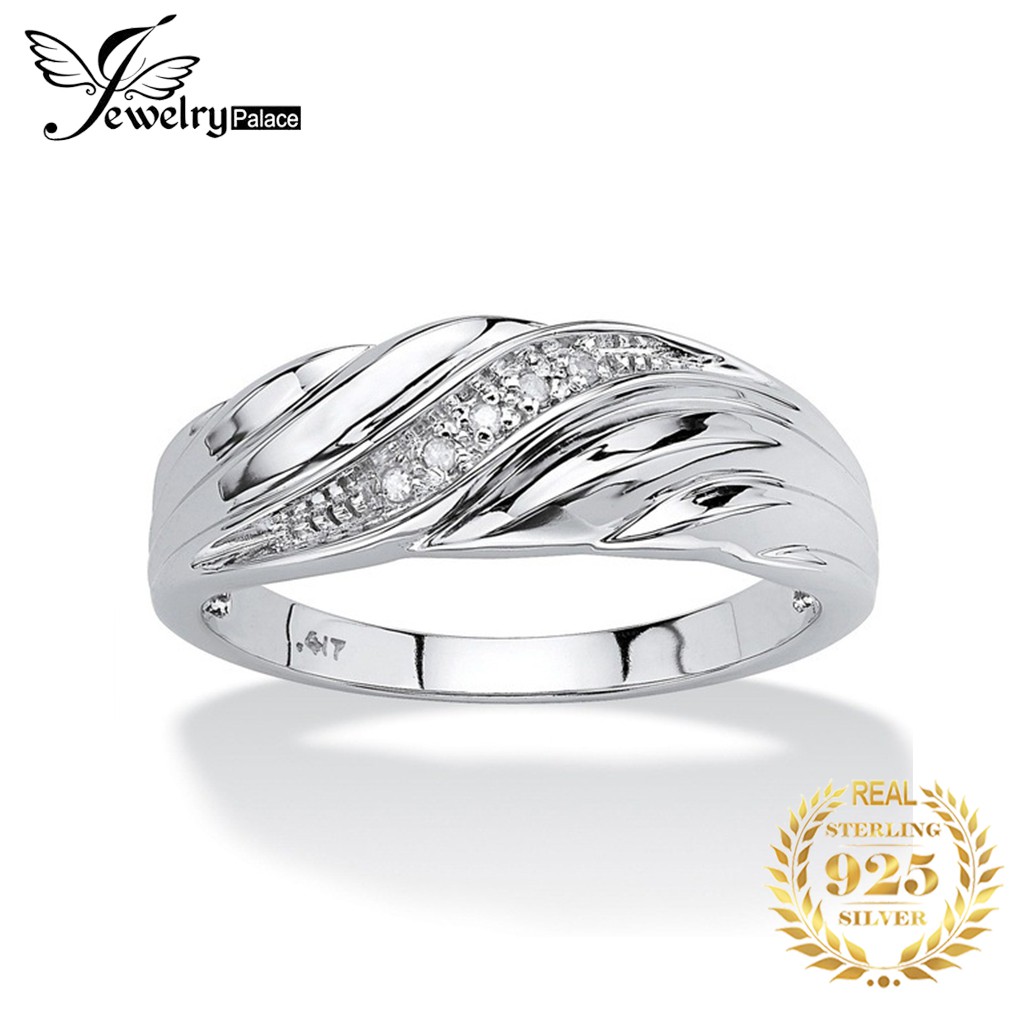 Perak 925 Asli Cincin Pria Bergelombang Emas Fashion Perhiasan