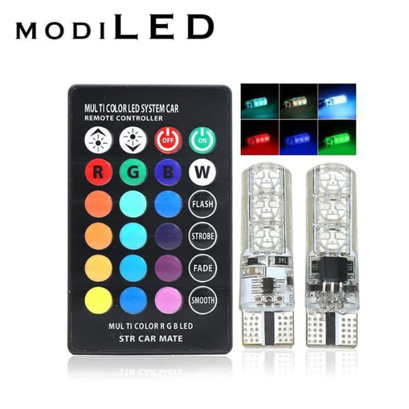 Lampu Senja Led T10 RGB Strobo Kedip Remot Control 24 Tombol - Lampu Kota Motor Mobil