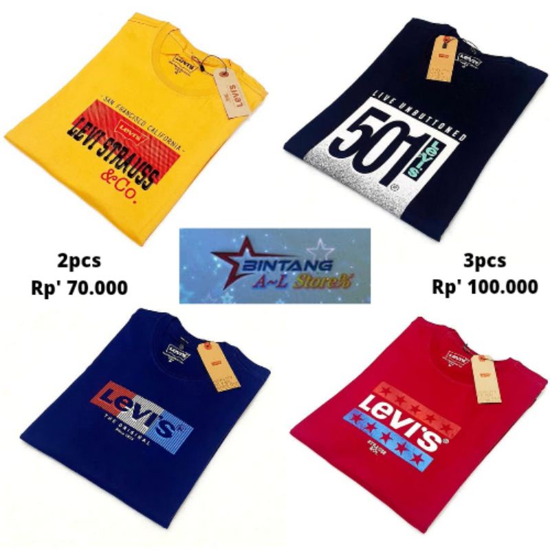 [Promo] 100RB DAPAT 3Pcs Kaos Leviis Premium / Kaos pria distro / Kaos Nevada pria distro / kaos bomboogie pria distro