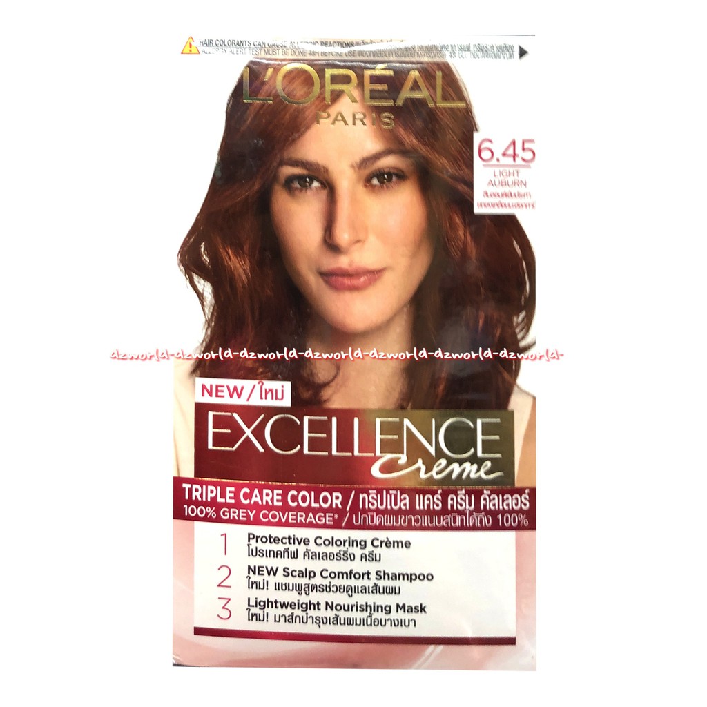 Loreal Paris 6.45 Light Auburn Excellence Creme Cat Rambut Pirang Emas Pewarna