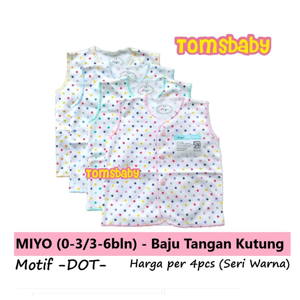 [TOMS] MIYO 3pcs/4pcs Baju Tangan Kutung Bayi New Born Baru Lahir DOT SNI (0-3bln / 3-6bln)