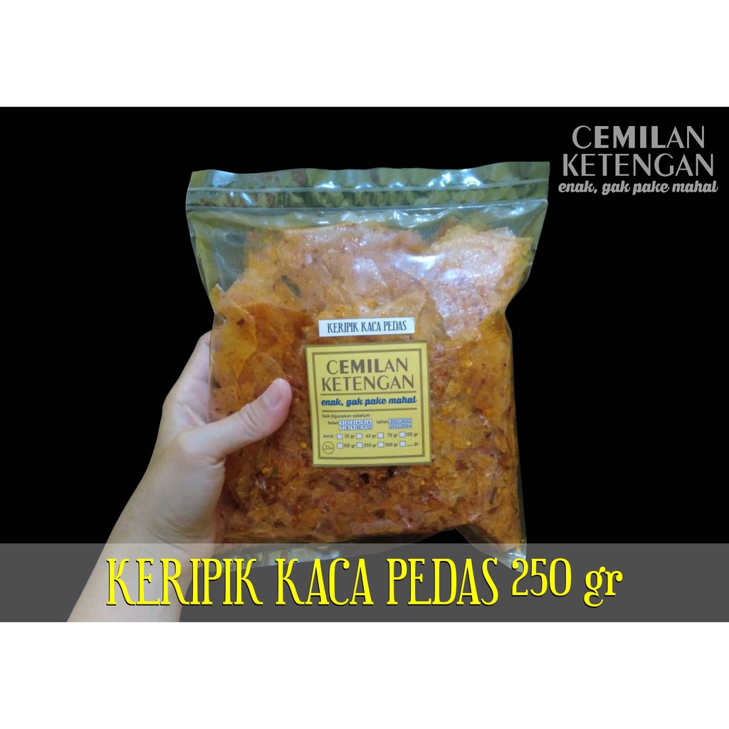 

KRIPIK/KERIPIK KACA PEDAS 250 GR/CEMILAN KETENGAN
