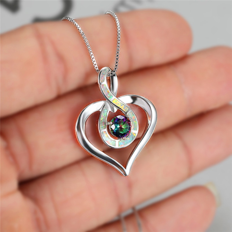 Kalung Rantai Klavikula Hias Berlian Opal Bulat Gaya Eropa Dan Amerika