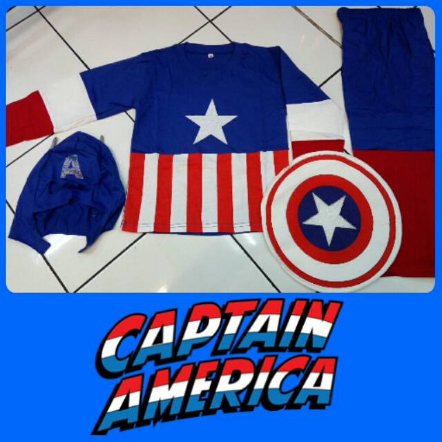 Kostum Anak Cowok Superhero Captain America Setelan Baju Karakter Tameng Topeng