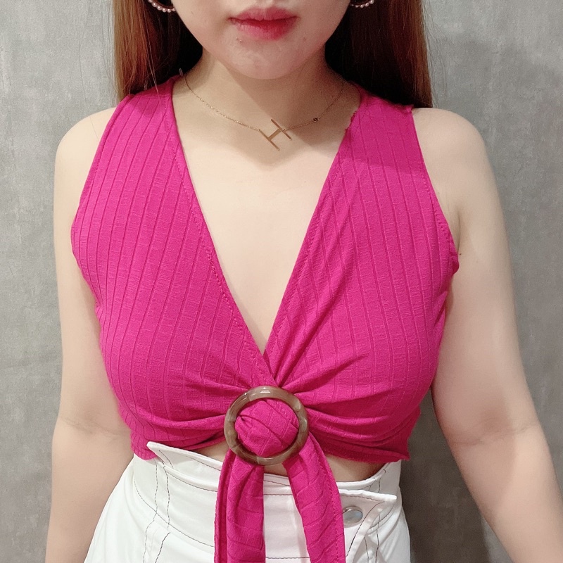 O Ring Crop Top | Atasan Wanita Sexy Vneck Korean Fashion | Maimon Grosir