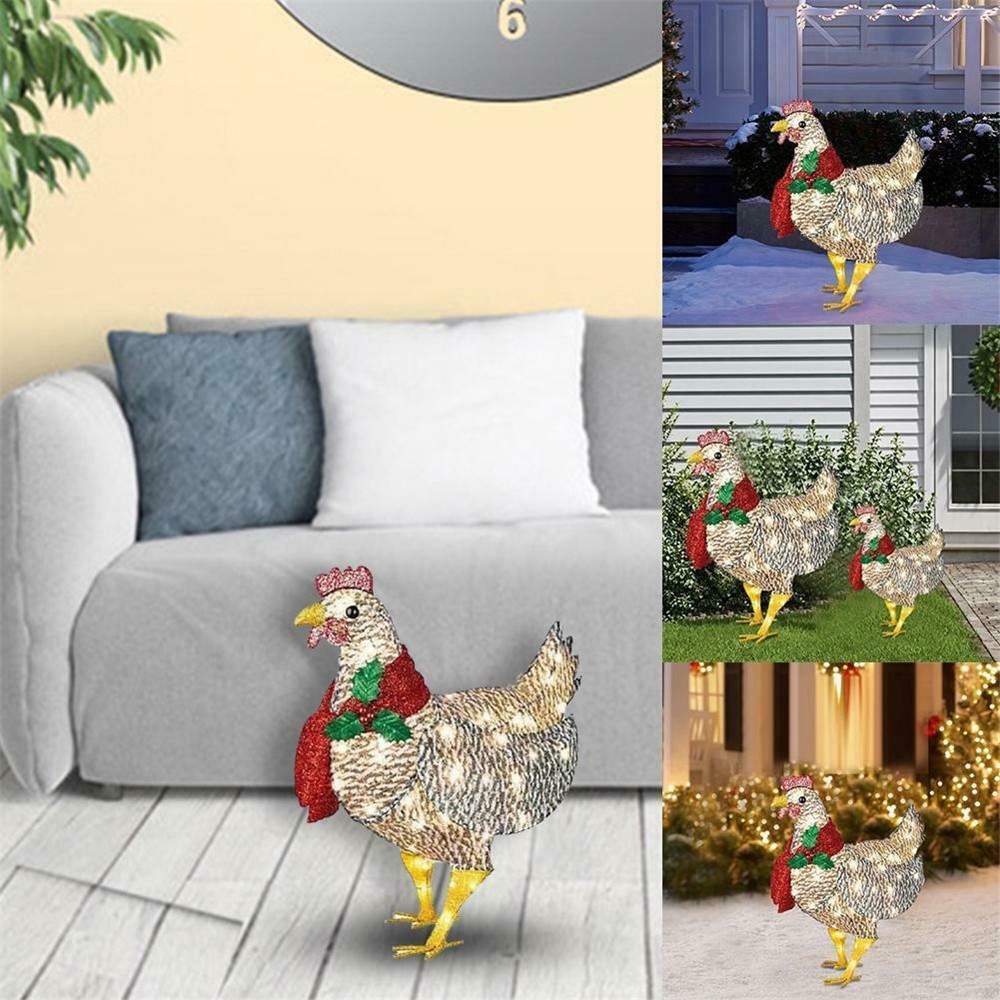 Patung Ayam Lentera Natal Dekorasi Taman Logam Rumput