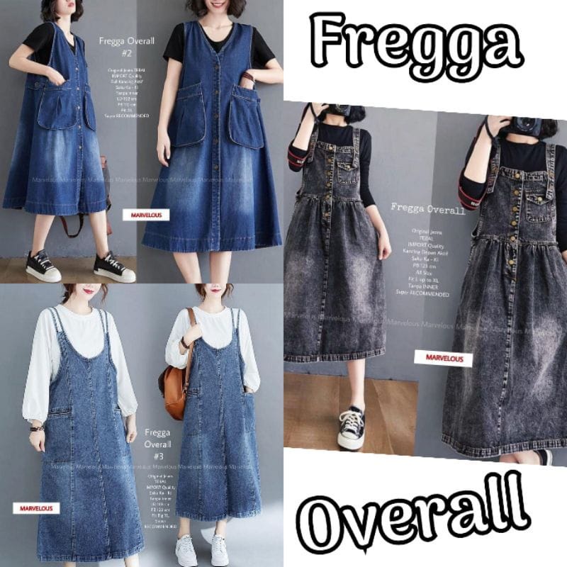 FREGGRA OVERALL JEANS KANTONG FLAT DAN TIMBUL GAYA KOREA WANITA KOREAN STYLE BR