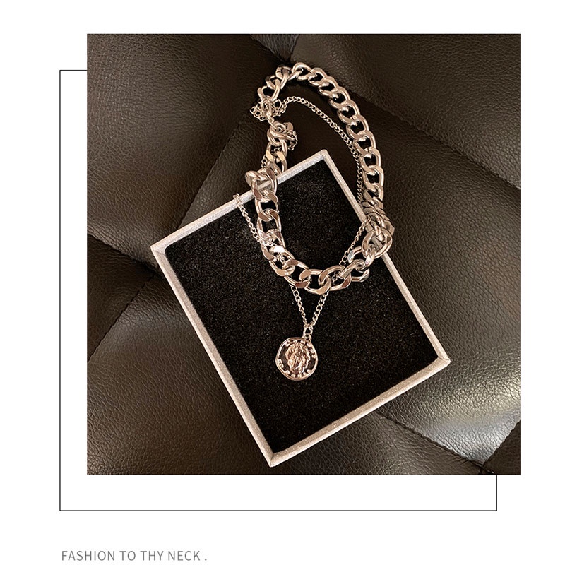 Kalung Rantai Double Layer Dengan Liontin Bahan Titanium Steel Gaya Hip Hop -PD