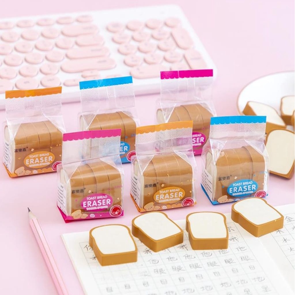 SET PENGHAPUS ROTI ISI 4 PCS BREAD SETIP STIP ERASER LUCU UNIK