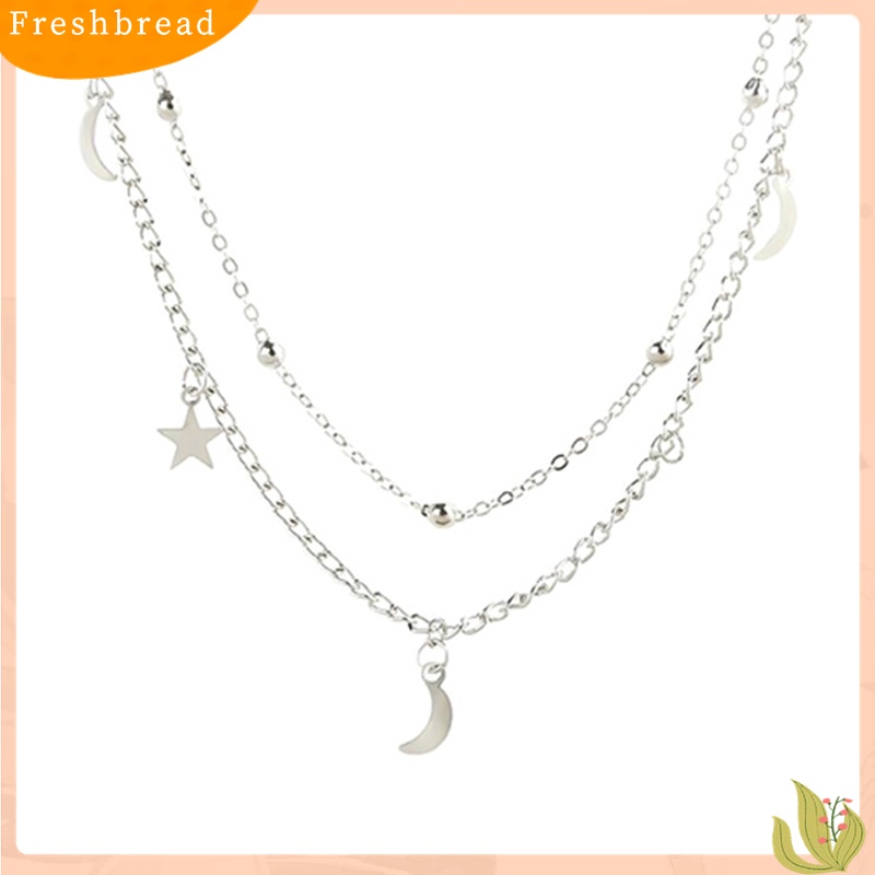 [TERLARIS]Women's Vintage Simple Multilayer Crescent Star Bead Polished Short Necklace