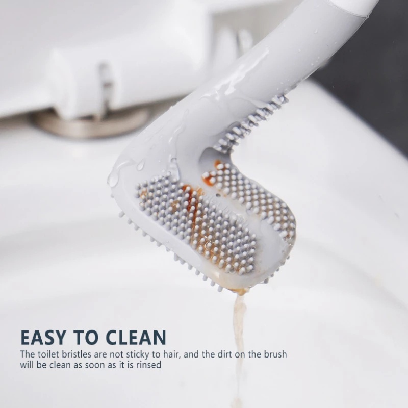 [Soft Rubber Dead-end Toilet Brush with Base] [Removable Long-handled Cleaning Brush with Self-opening and Self-closing Waterproof Base] [Bathtub Cleaning Tool]