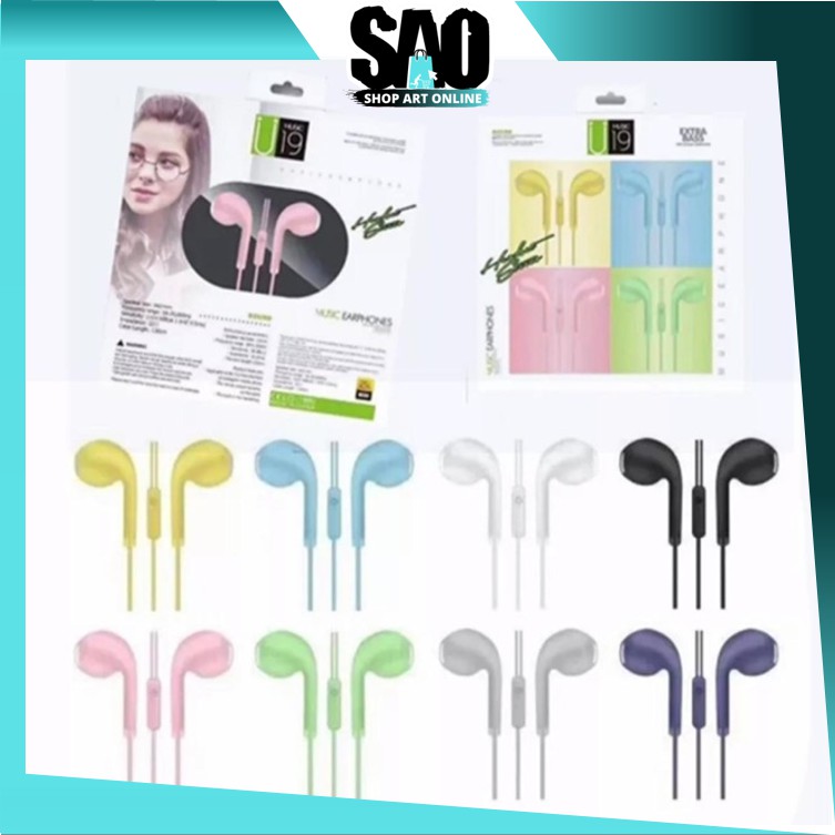 Earphone headset handsfree macaron u19 stereo kabel mate color mic — 8