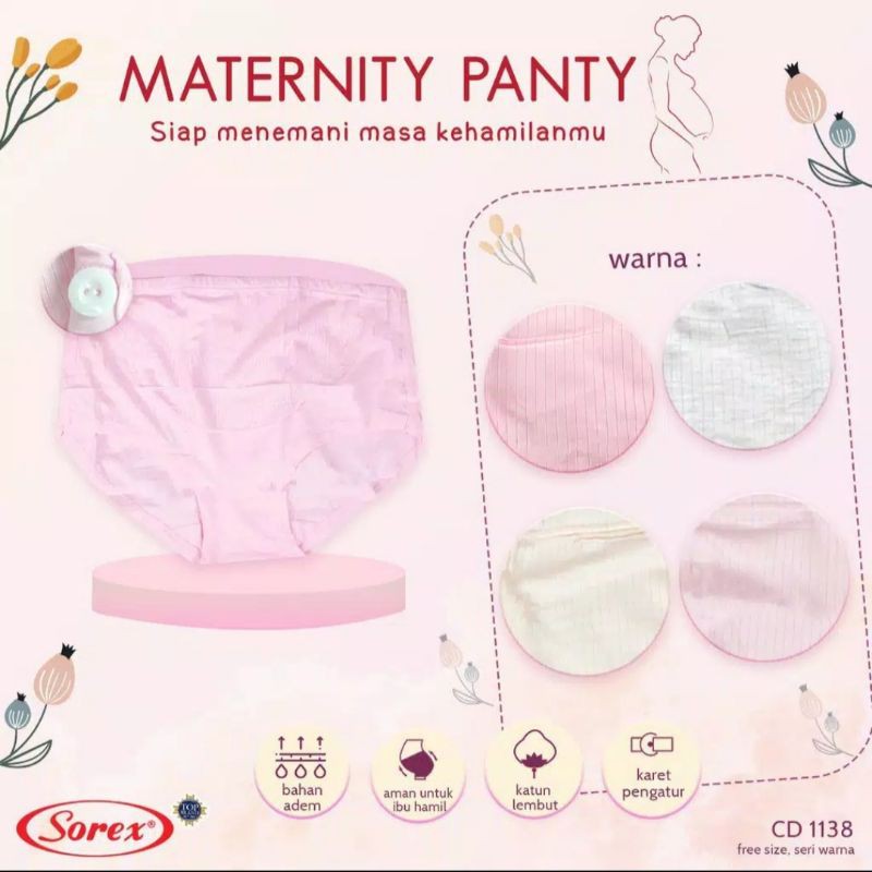 Celana Dalam Wanita Hamil Polos Salur Maternity Panty Karet Kancing Sorex 1138