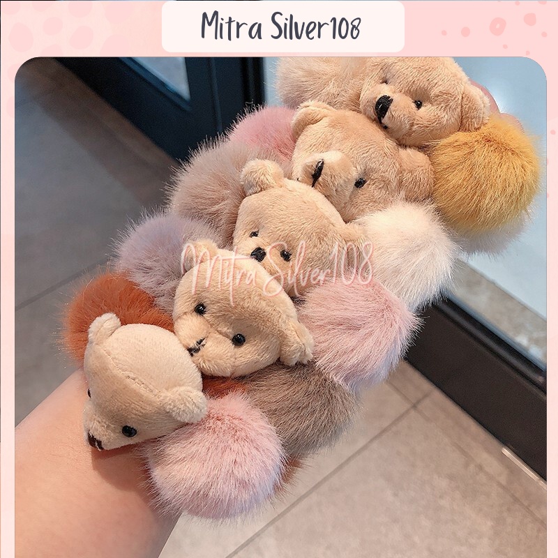 [MS108] KCR 03 - IKAT RAMBUT TEDDY BEAR LEMBUT SCRUNCHIE BULU LEMBUT KARET CEPOL WANITA