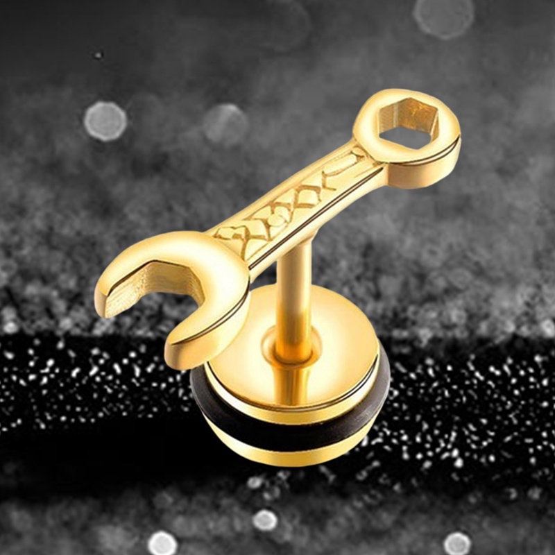 Anting Bentuk Kunci Pas Kecil Bahan Stainless Steel Gaya Punk Untuk Pria Dan Wanita