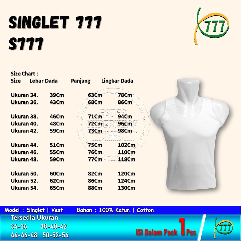 Kaos Dalam Pria Singlet 777 | S777 ISI 1PCS Bahan Katun