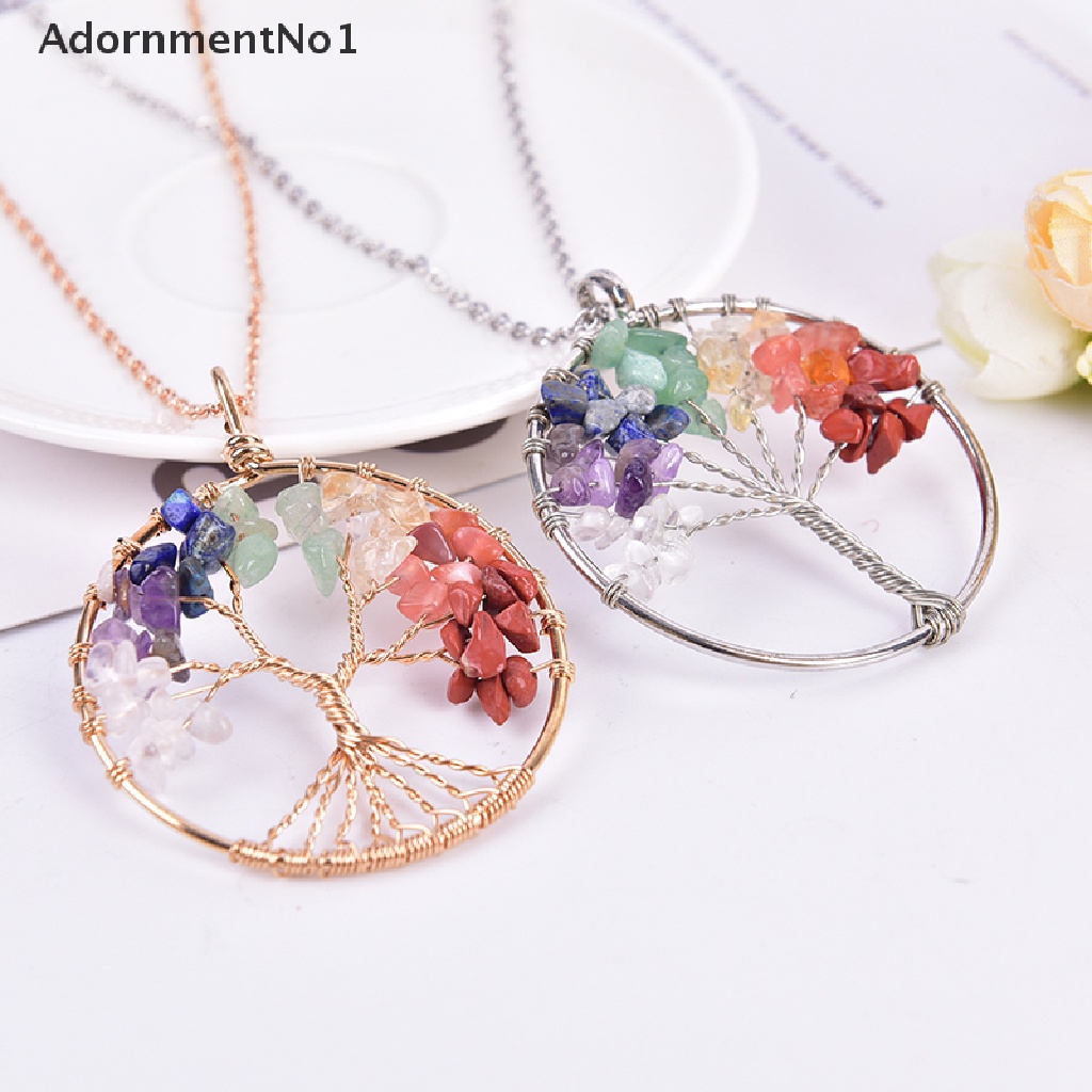 (AdornmentNo1) Kalung Rantai Dengan Liontin Pohon Kehidupan 7 Chakra Untuk Wanita