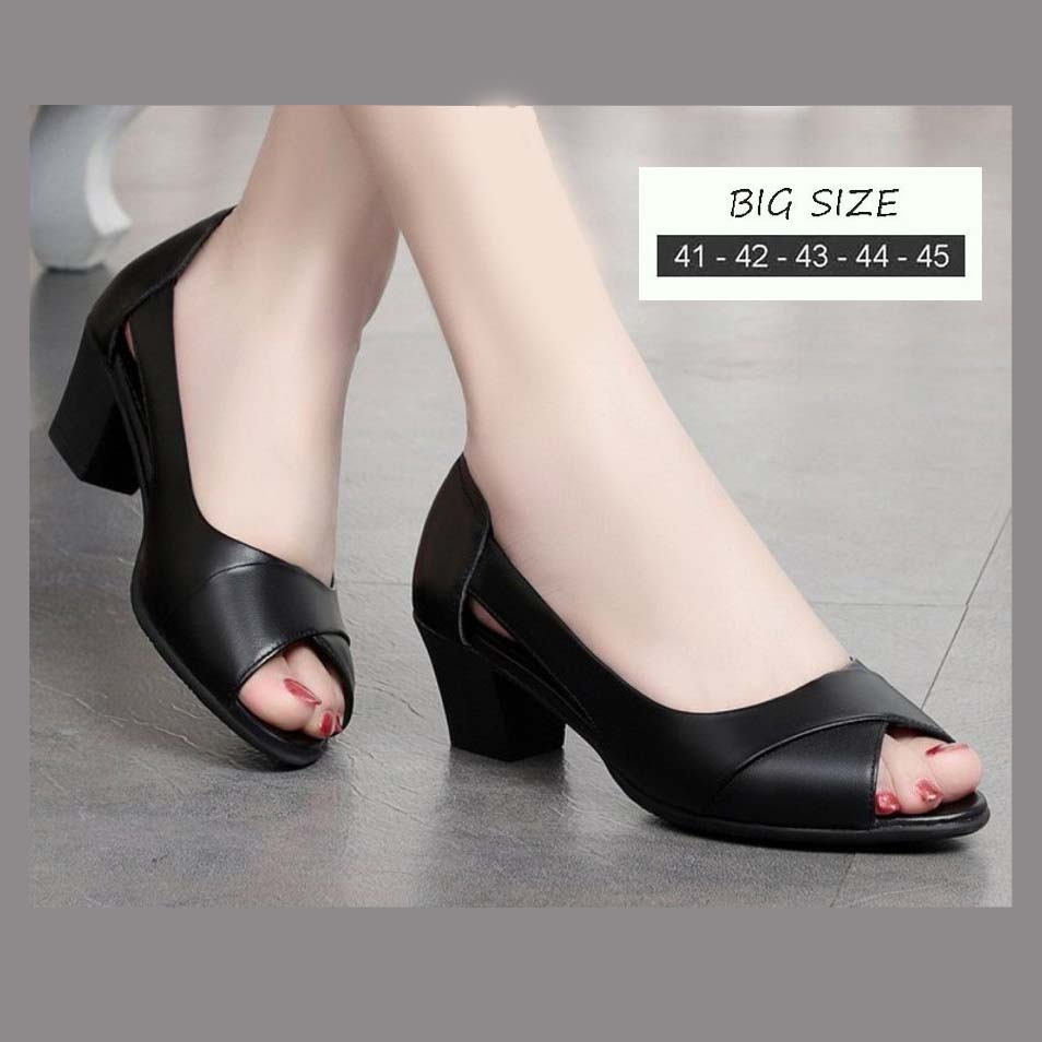 HIGH HEELS BIG SIZE / sepatu wanita ukuran besar jumbo 41 42 43 44 45 sepatu pantofel gladiator ujung terbuka / sepatu heel formal pesta cewek modis kulit hitam