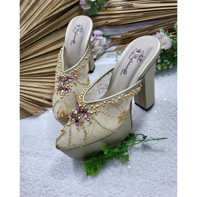 sepatu wedding asiyfa gold tinggi 12cm