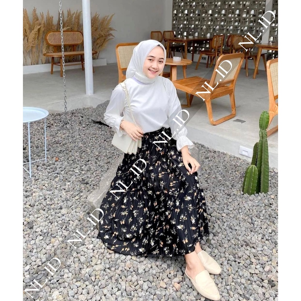 Rok Plisket Motif Bunga Mayung Hyget Premium