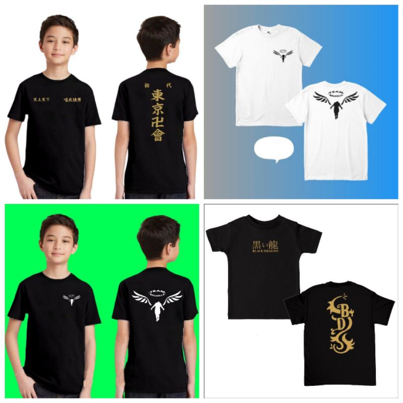 Kaos Anak Lengan Pendek Tokyo Revengers Toman Valhalla Black Dragon Putih Hitam Laki Perempuan Unise