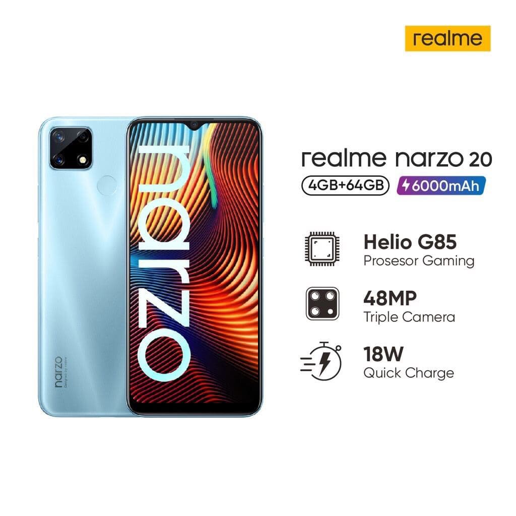 Realme Narzo 20 [4GB+64GB] MediaTek Helio G85 - 48MP Triple Camera - 6000mAh Garansi Resmi Realme