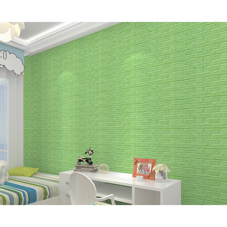Wallpaper Dinding 3D Foam Motif Batu Bata Ukuran 77 x 70 CM Dekorasi Dinding Kamar Rumah Murah//List Wallpaper uk.11x70cm-HIJAU PROMO (3mm)