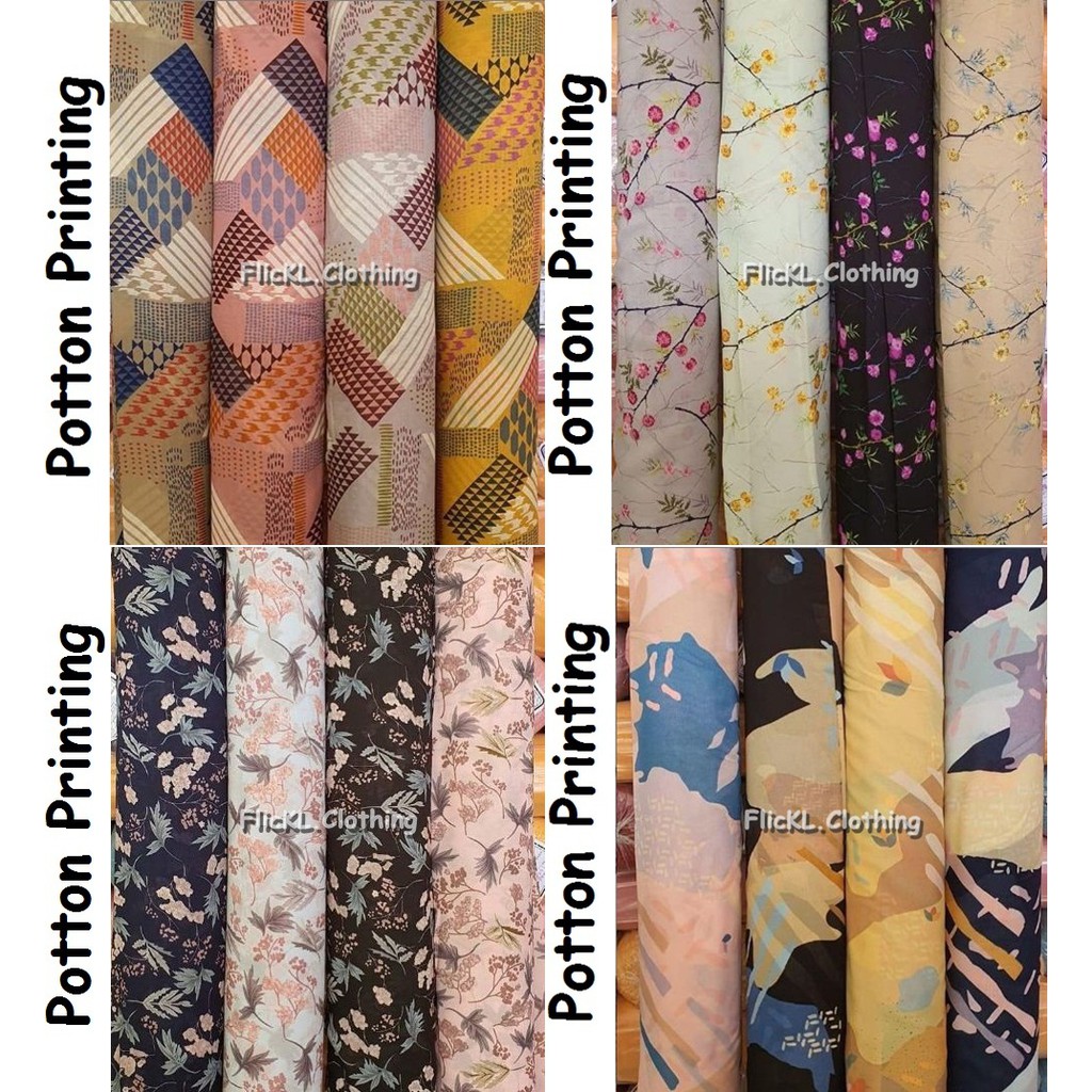 Bahan Kain Potton Printing Motif Jilbab Hijab Segiempat Khimar Syari Pasmina Gamis Muslim Rollan