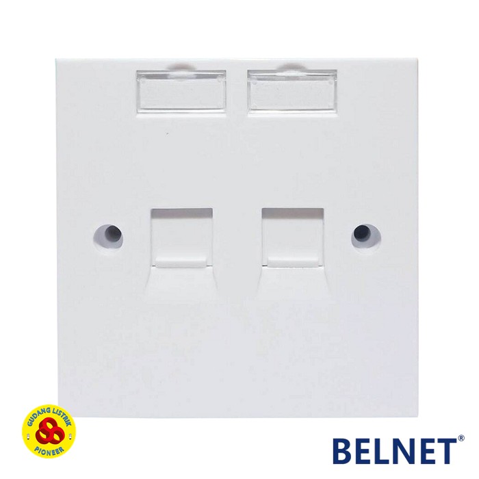 Belnet Faceplate 2 Ports White Frame Telp Data 2 Lubang dengan Shutter