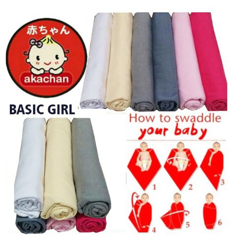 BASIC GIRL Akachan Baby Swaddle Bedong Kain Kaos Polos Pink abutua abumuda cream putih bdbg