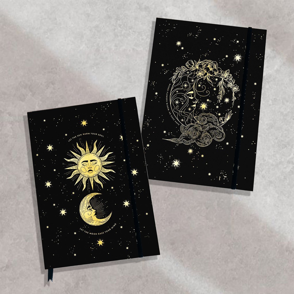 

[BLACK DOTTED SERIES] SUN & MOON HARDCOVER NOTEBOOK buku tulis A5 dotted sekolah bullet journal