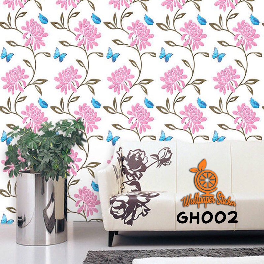 Wallpaper stiker dinding hiasan dinding dekorasi dinding rumah ukuran 45x9meter motif bunga