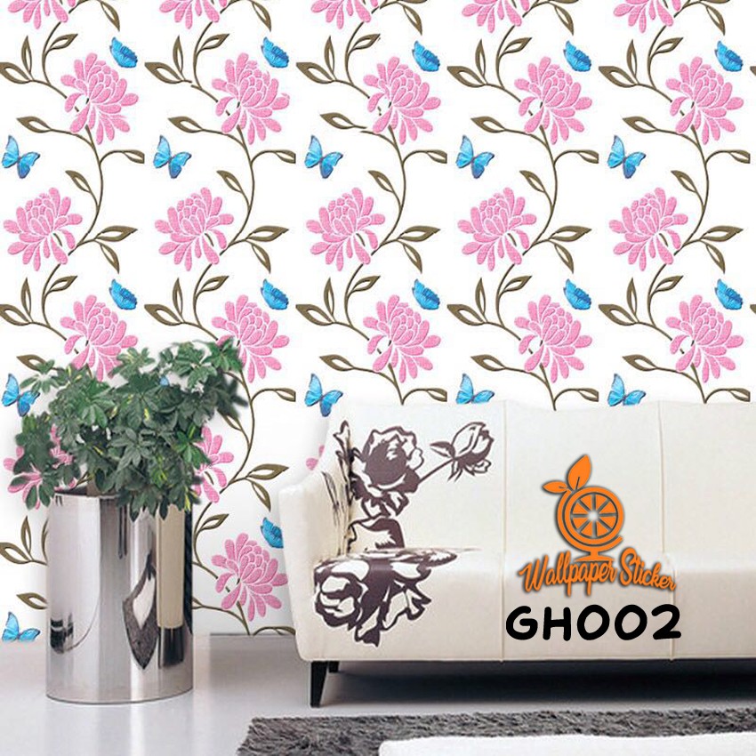 Wallpaper stiker dinding hiasan dekorasi rumah dinding kamar motif bunga wallpaper dekoresi ukuran 45cmx9meter