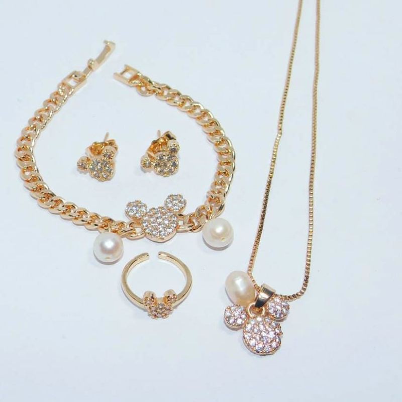Set Perhiasan Anak kombinasi mutiara tawar dan Rhodium