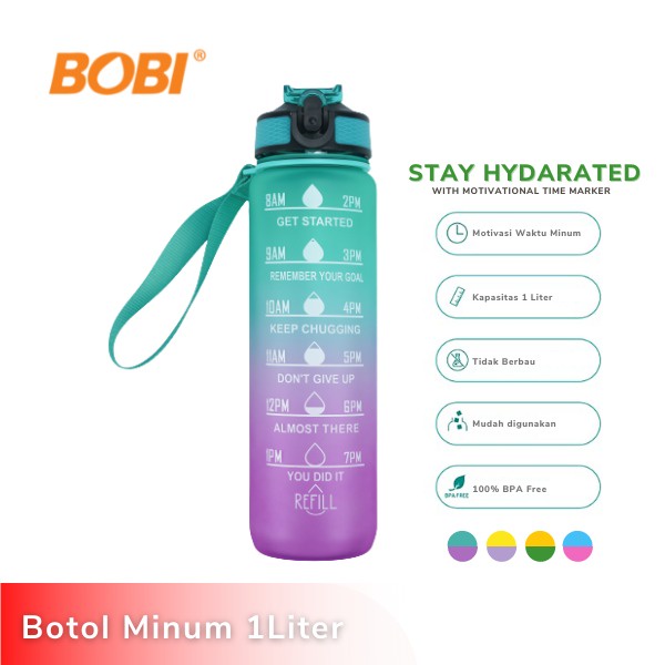 Botol Air Minum Motivasi 1 Liter kode 1000 - Botol Minum Viral 1 Liter Warna Gradasi