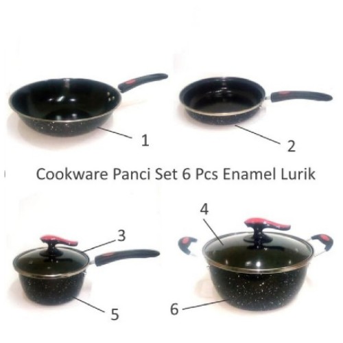 Panci Wajan Set Cookware Set 6pcs Panci Enamel With Tutup Kaca 8830