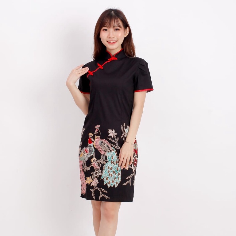 Baju batik wanita - Dress batik fashion cheongsam 032-BLACK