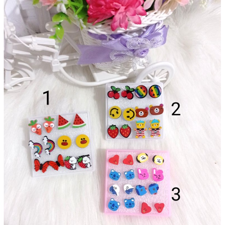 Anting Karaktet Lucu|Anting Kemasan Box|Giwang Motif Karakter|Giwang BTS