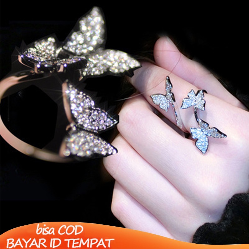 COD❤️Cincin Kupu-kupu Pembukaan Yang Dapat Disesuaikan Wanita Jari Telunjuk Kepribadian Cincin Berlian Wanita Korea Fashion Ring Jewelry Perhiasan Aksesoris Hadiah Ulang Tahun Ready Stock