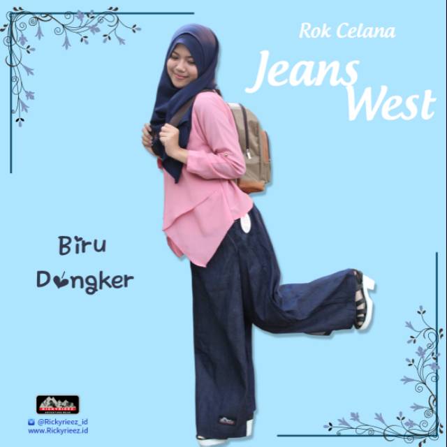 Rok Celana Muslim Wanita Rickyrieez Jeans West Denim Biru Dongker