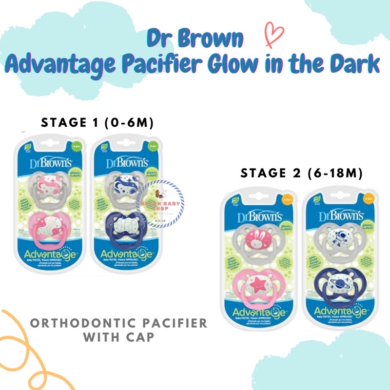 Dr Brown Advantage Pacifier Glow In the Dark stage 1 &amp; stage 2 Kompeng empeng bayi