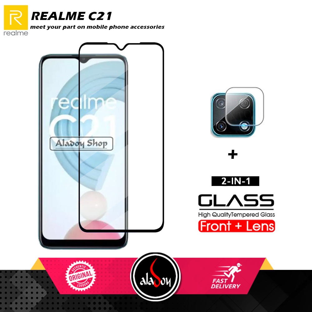 PAKET 2 IN 1 Tempered Glass Layar Realme C21 2021 Anti Gores Layar Free Tempered Glass Camera