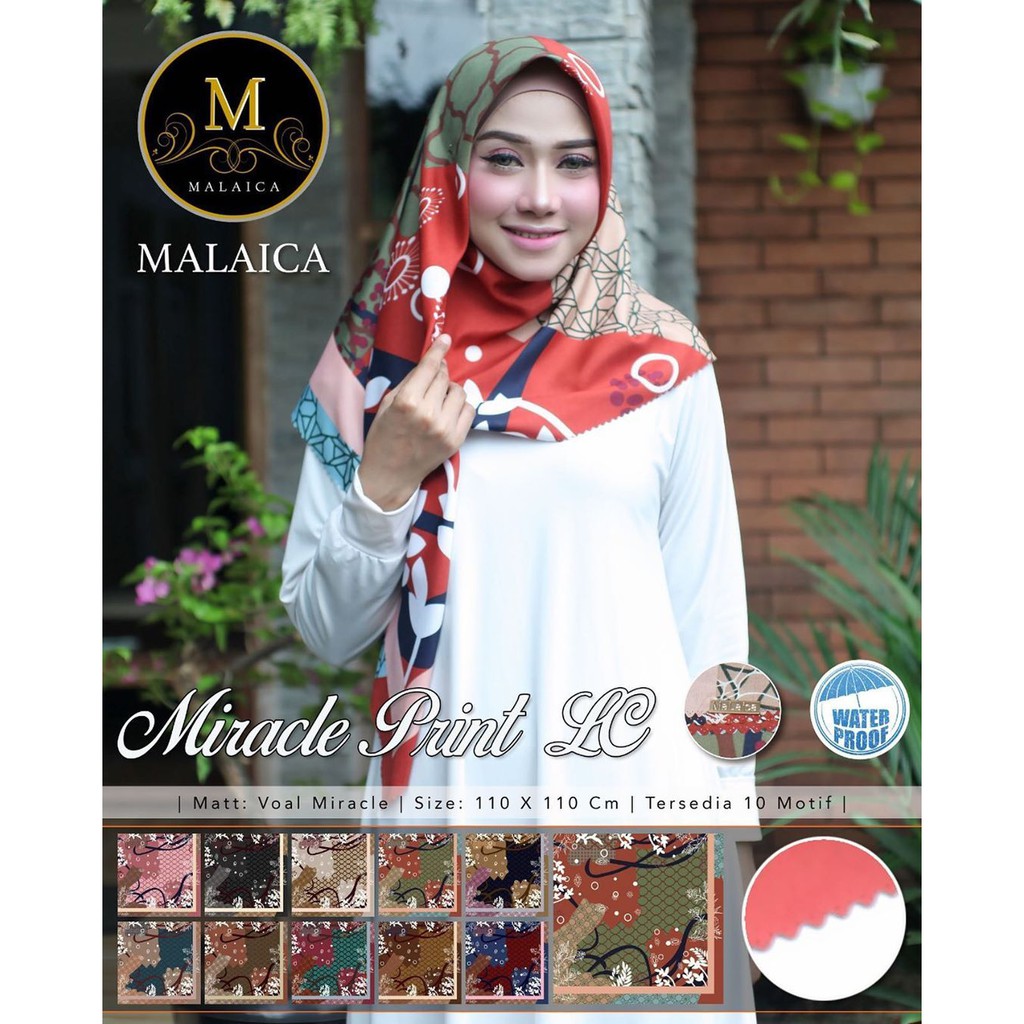 Malaica Miracle Print LC Hijab Segiempat Waterproof