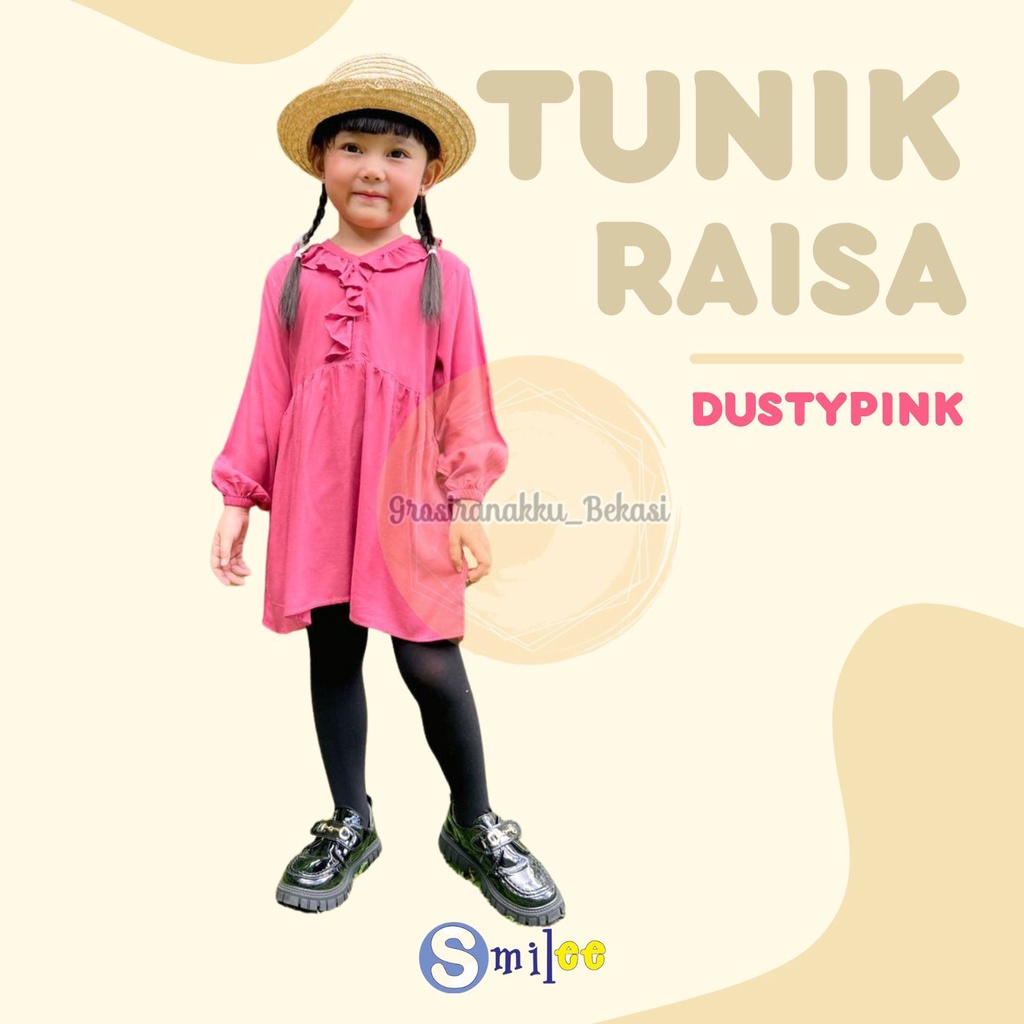 Tunik Anak Raisa Smilee Rayon  Warna Dusty Pink Size 2-10 Tahun