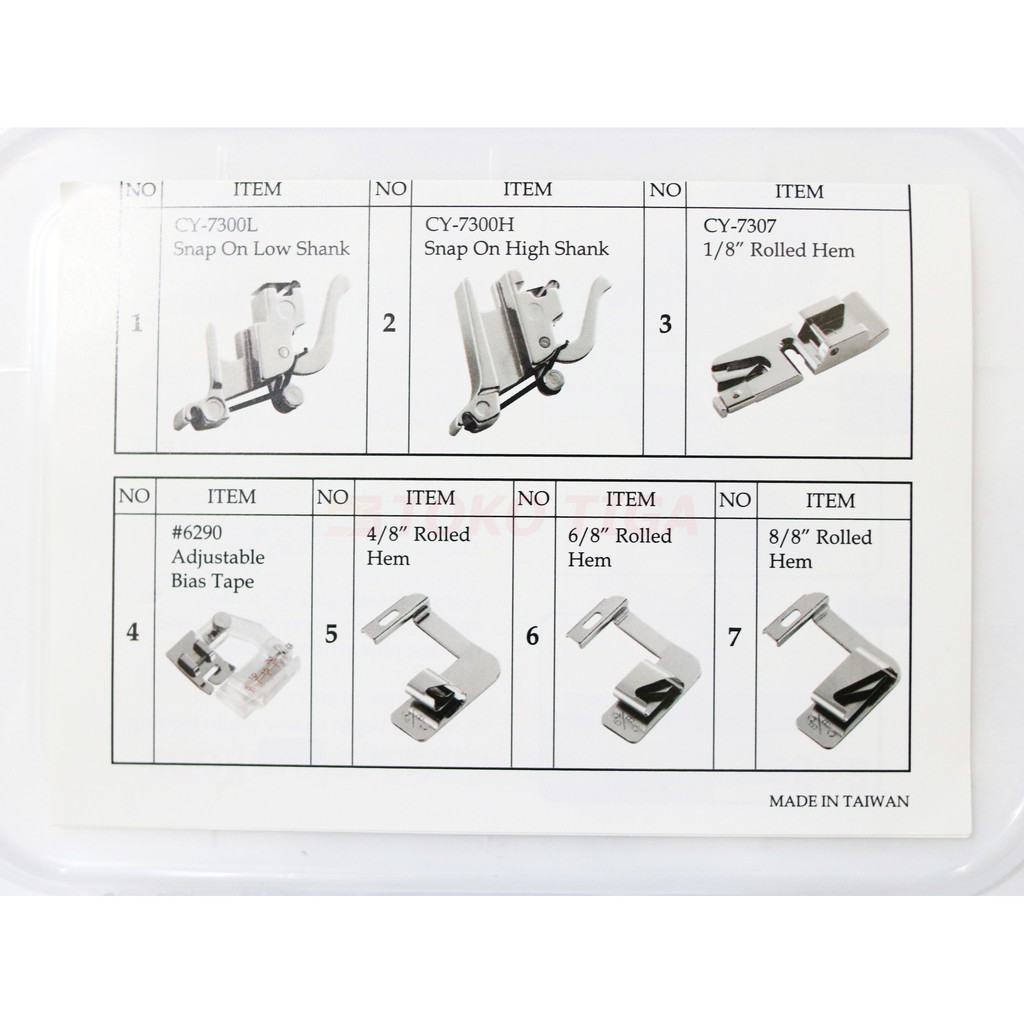 Sepatu/Tapak Set 7 Pcs Special Bias &amp; Hemmer CY-007-001 Mesin Jahit Portable