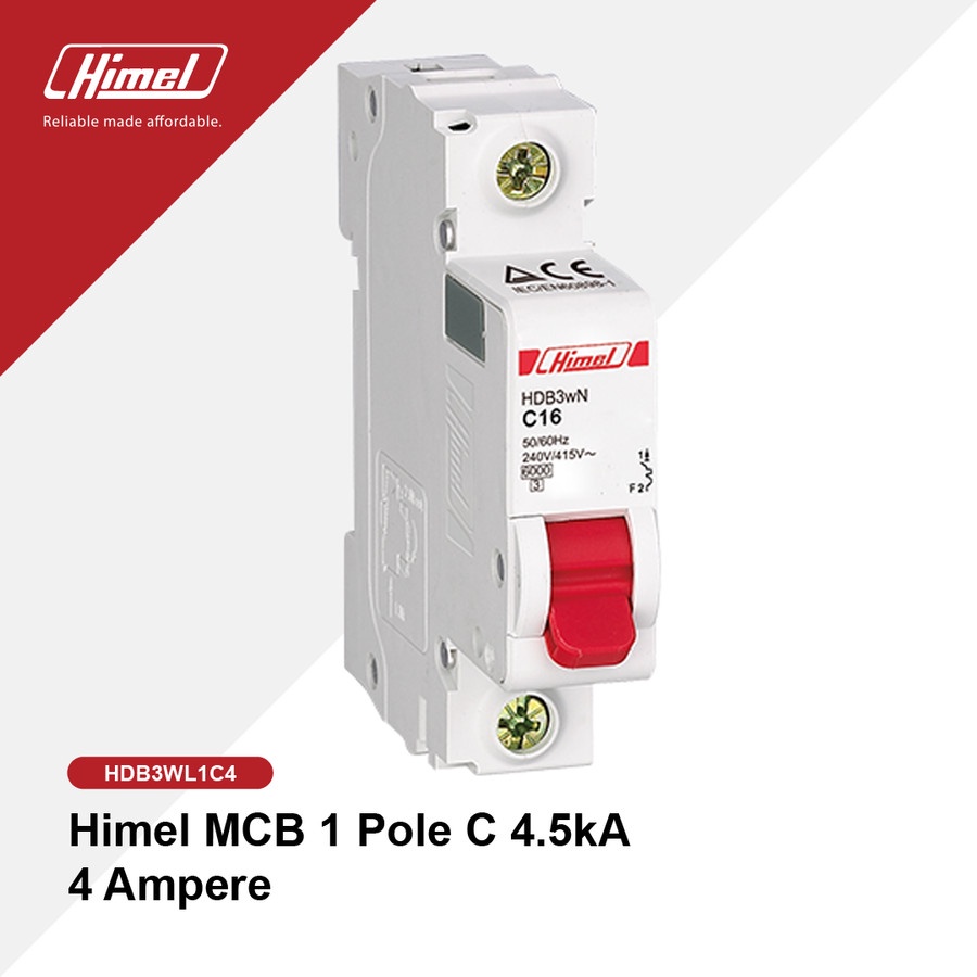 Himel MCB 1P 2A 4A MCB Breaker 1 Pole C 4.5kA SNI HDB3WL1C2 HDB3WL1C4 Himel