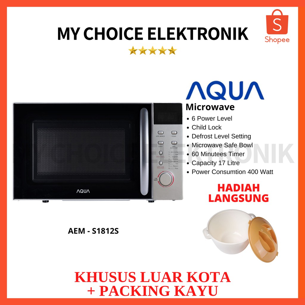 Aqua Microwave 17 Liter AEM-S1812S [Luar Kota] + Packing Kayu